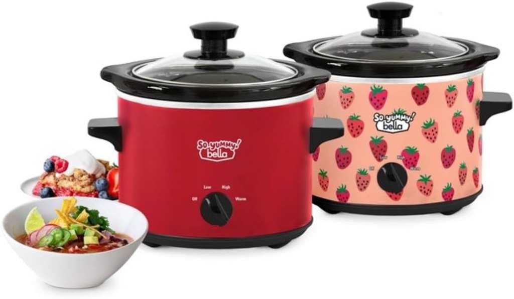 2.0qt Twin Set Slow Cooker Red and Strawberry Pattern