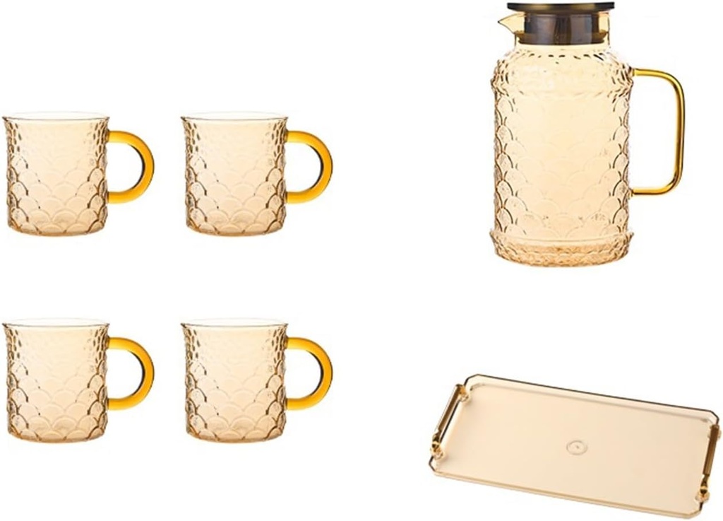 Water Carafe Iced Tea Pitcher Glass Cold Kettle high Temperature Resistant Large Capacity Tea Cup Home Living Room Cold Kettle Water Cup Set Drink Pitcher Water Jar, Gray