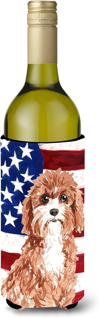Caroline's Treasures CK1733LITERK Patriotic USA Cavapoo Wine Bottle Hugger Bottle Cooler Sleeve Hugger Machine Washable Collapsible Insulator Beverage Insulated Holder