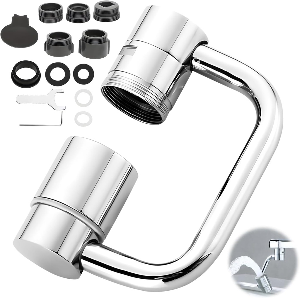 Rotatable Faucet Aerator Extension,1080° Swivel Faucet Extender,Universal Sink Faucet, 2 Mode Splash Filter with Adjustable Robotic Arm,Fits 15/16” & 55/64” Threads for Kitchen/Bathroom