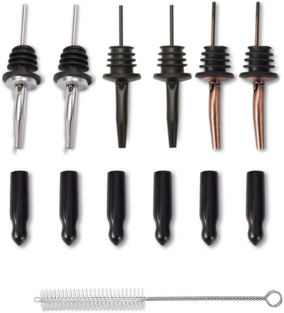 Food-Grade Stainless Steel Liquor Pour Spouts with Dust Caps | Leak-Proof Speed Pourer for Liquor & Alcohol Bottles - Brushed Silver, Matte Black, Rose Gold