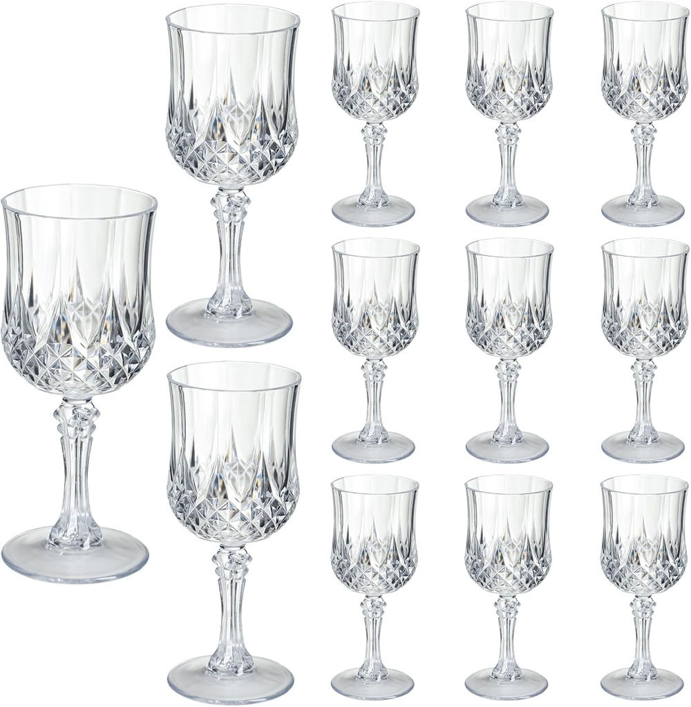 XKXKKE 12 Pcs Transparent Plastic Wine Glasses, Plastic Water Goblets for Parties, Stemmed Drinking Glasses for Wedding Reception, Grand Event Party Bar Supplies Reusable Drinking Cups