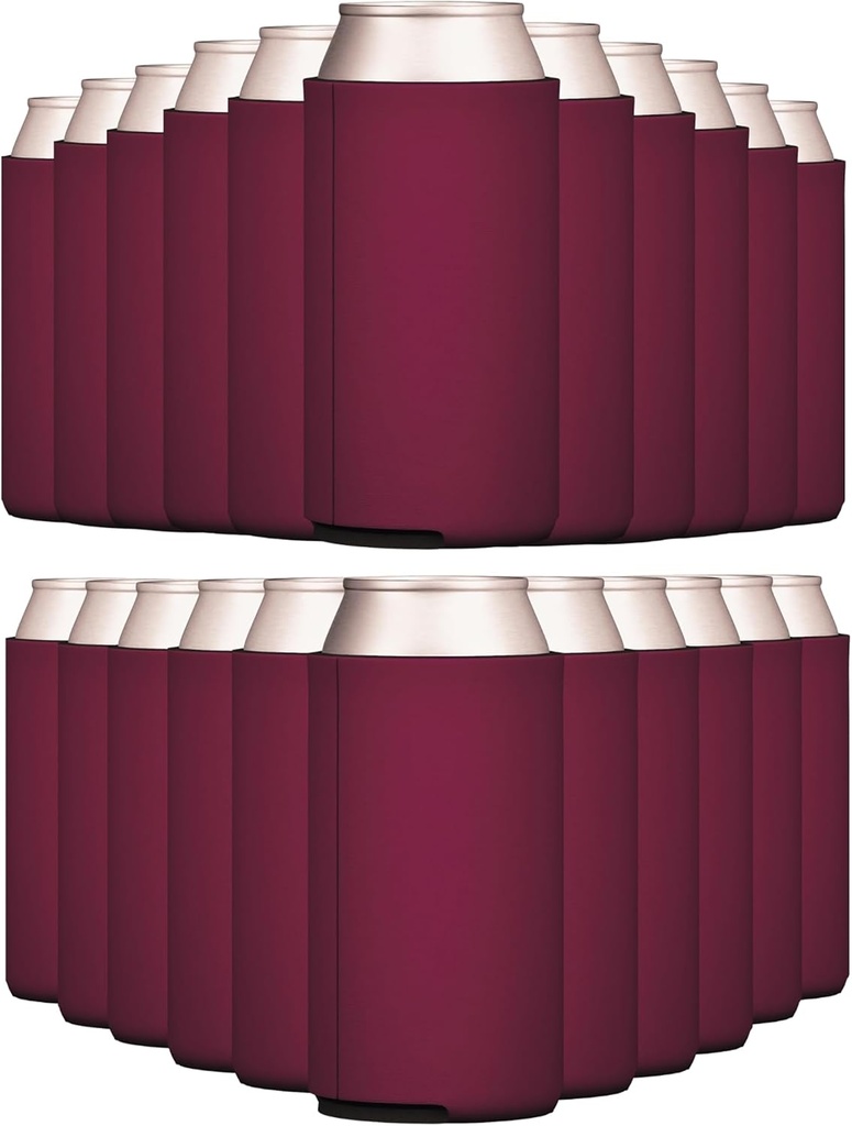 TahoeBay Slim Can Cooler Sleeves (25-Pack) Skinny Tall Cans 12 Oz Bulk Thin Seltzer Fit Sublimation Blanks for Vinyl Plain Blank Foam Beer Bottles Black White Assorted Solid Set (Maroon)