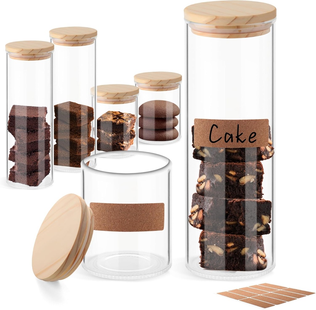 ULAB 3.5mm Thick Glass Food Container Set with Lid, 14.9 OZ &36.5 OZ Clear Storage Jar, 2 PCS of Each Size, Glass Airtight Canisters set for Cookie, Candy, Coffee Beans, USJ1003