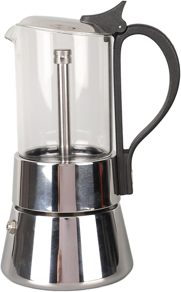 Stovetop Espresso Maker,Coffee Moka Pot,Crystal Glass Top Stainless Steel Stovetop Moka Pot Classic Italian Coffee Maker Classic Percolator for 6 Cups