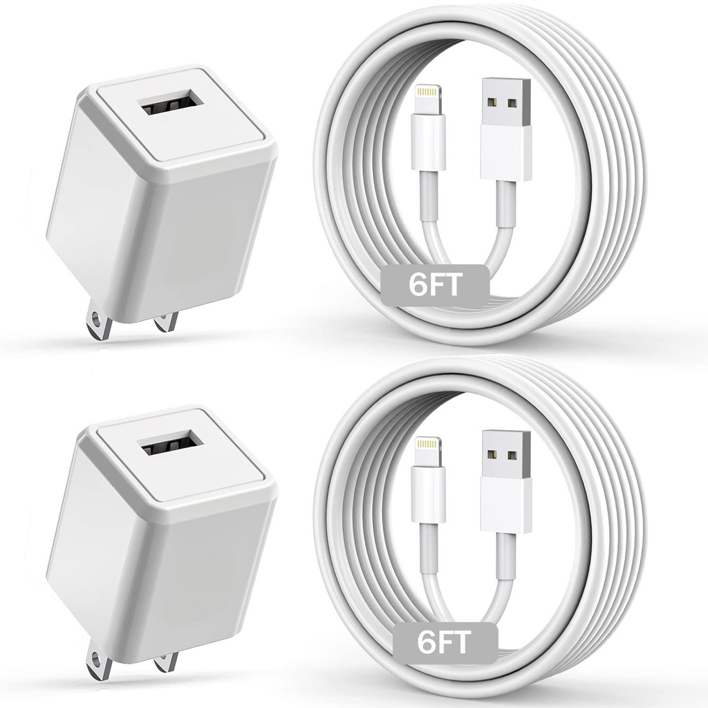 iPhone Charger,Long 6FT iPhone Charger 2Pack i Phone Cord 6feet USB to Lightning Cable Quick Fast Charging Data Sync Cord USB Wall Charge Block Adapter for iPhone14/13/12/11/XS/XR/X/8/7/5/SE2022/iPad