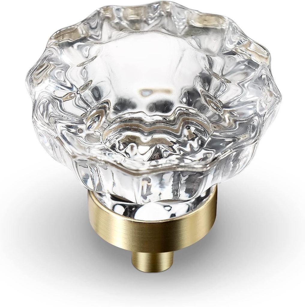 Crystal Cabinet Knobs, 8 Pack Gold Drawer Dresser Knobs, Single Hole Brass Vintage Dresser Handles for Kitchen Cupboard, Closet, Bathroom, Dresser Drawer, Retro Round Flower Design