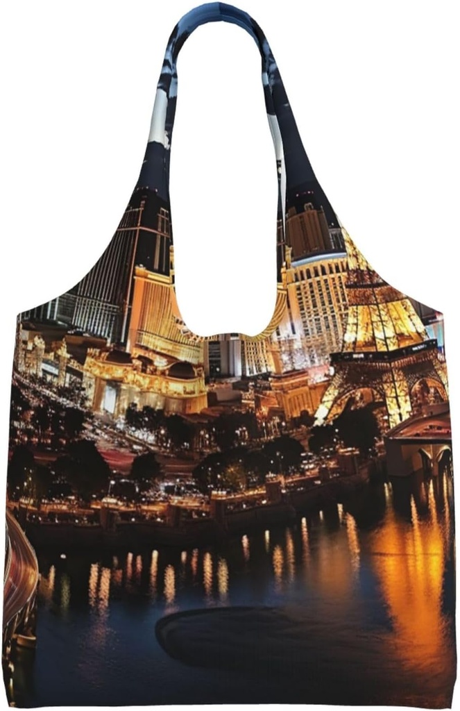 Las Vegas night view Canvas Tote Bag Reusable Grocery Bags Shopping Bags Large Canvas Bags with Handles