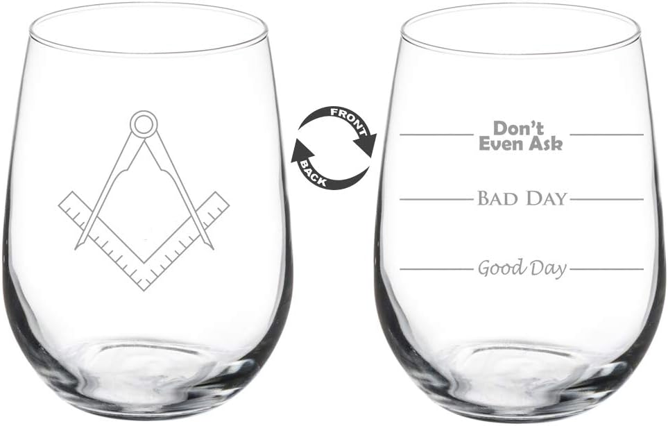 MIP Wine Glass Goblet Two Sided Good Day Bad Day Don't Even Ask Square Compass Architect Engineer (17 oz Stemless)