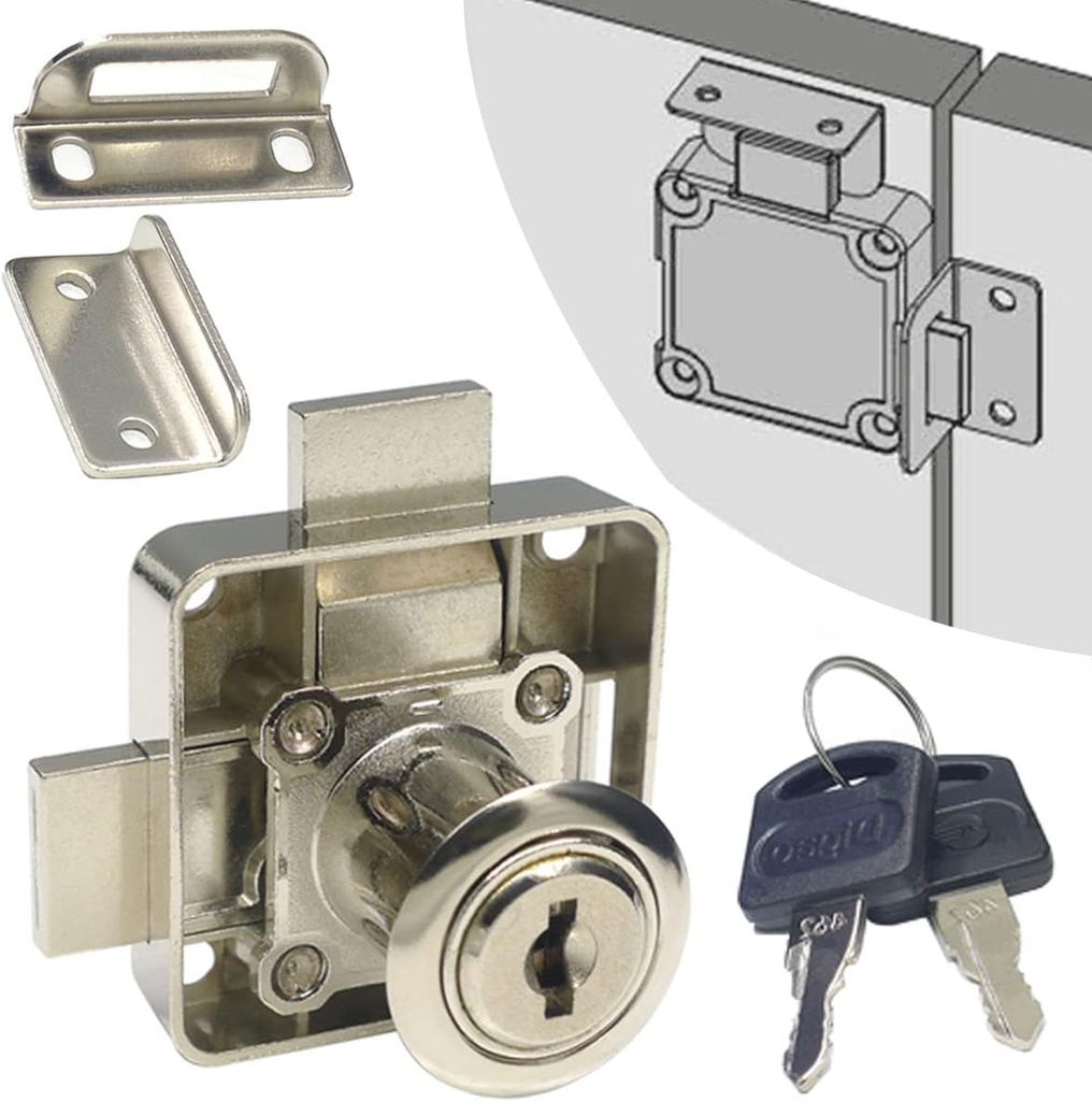Cabinet Double Door Lock Cabinet Drawer Lock Safety Lock [Keyed Alike] Double Latch Door Lock [Mounted on Right Side Door]. for (3/5"-/15mm -7/8"-/22mm) Door Panels (1 Pack)
