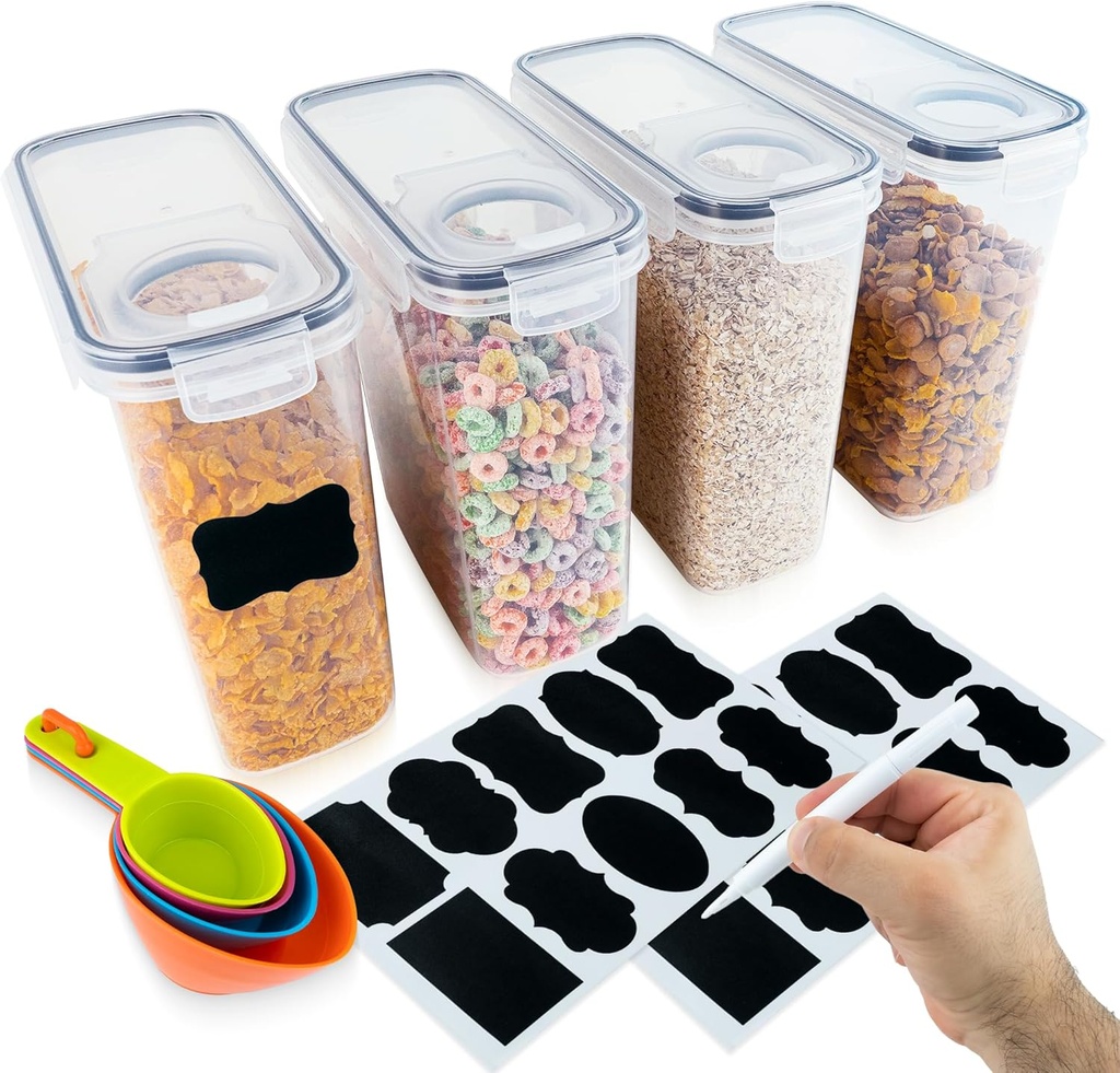ABaten Cereal Containers Storage - Food Storage Containers with Lids 4 Piece Airtight Food Storage Containers Set 4L Sugar Container for Kitchen & Pantry