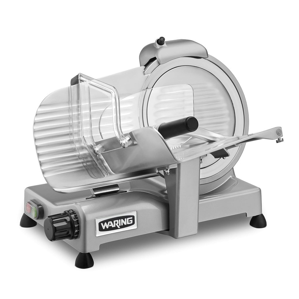 Waring Commercial WCS250SV 10" Light Duty 3/4 HP Food Slicer, Cast Aluminum Base, 120V, 5-15 Phase Plug,Silver
