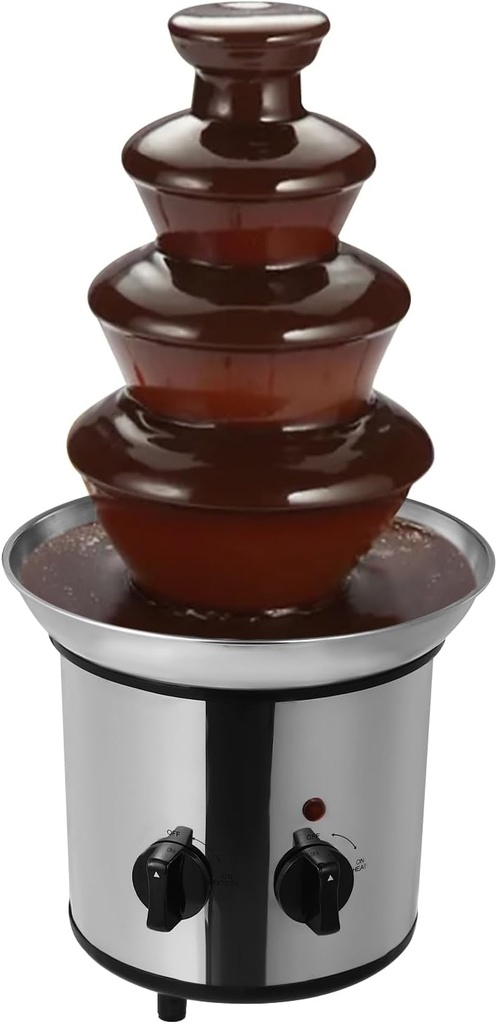 Chocolate Fountain, 4Tier Fondue Cheese Melting Machine Stainless Steel Deluxe Hot Chocolate Fondue Fountains Melts Cheese Queso Candy Liqueur For Cafe Milk Tea Shop Wedding Birthday Party (170W)