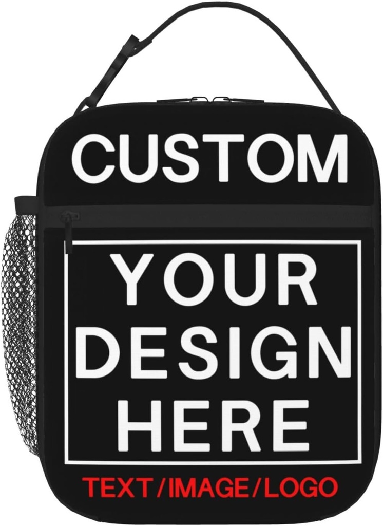 Custom Lunch Bag Personalized Lunch Bag Box Custom Lunch Box for Man Woman with Name Photo Text Customized Tote Bags for Office Picnic Travel Double Sided Design-Black-1