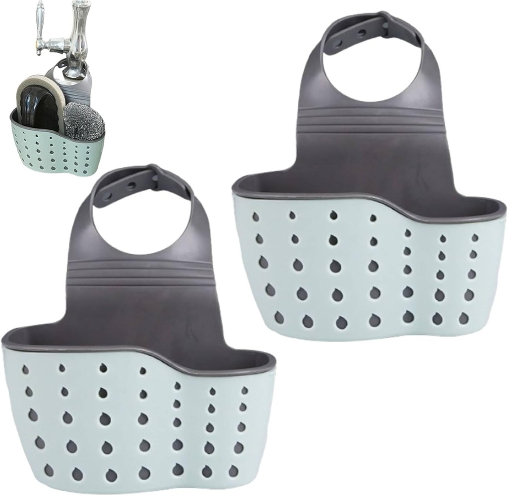 Sink Sponge Holder, 2PCS Kitchen Sink Shelf Multifunction Detachable Double Decker Hanging Basket with Hanging Ajustable Strap