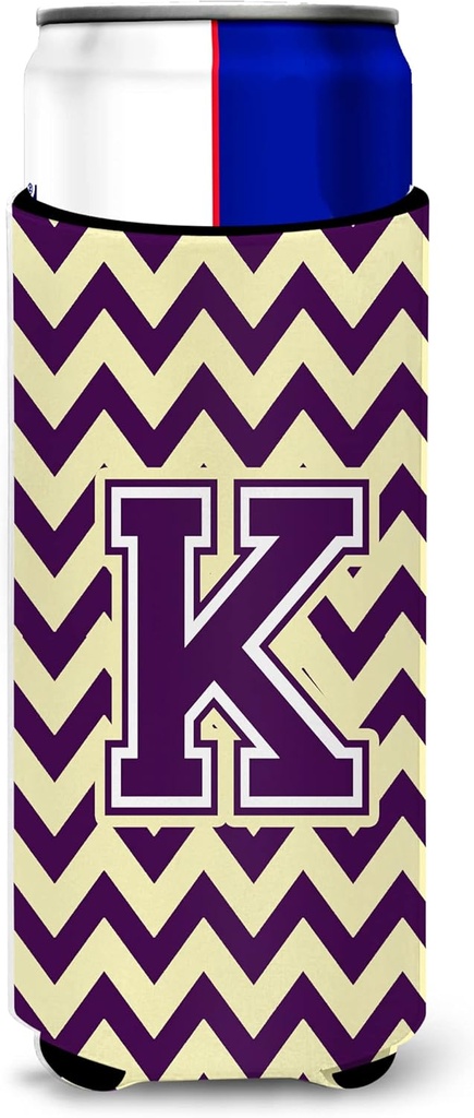 Letter K Chevron Purple and Gold Ultra Beverage Insulators for slim cans