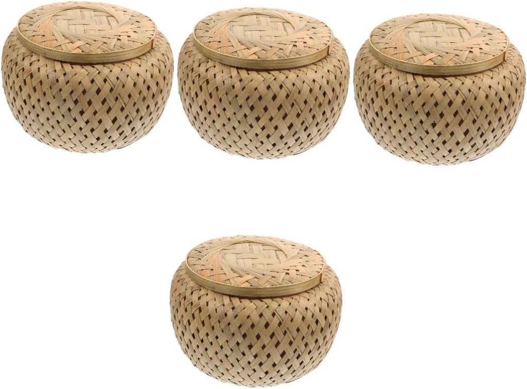 Cabilock 4pcs Woven Basket Lid for Fruit Storage Bamboo Decorative Bread Box Multifunctional Decorative Basket