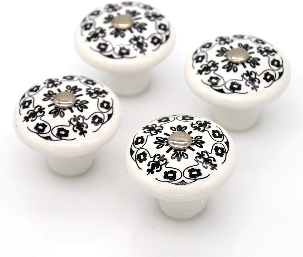 LXZ 4 PCs Vintage Style Round Ceramic Knobs Handles Pulls for Cabinet Drawer Door