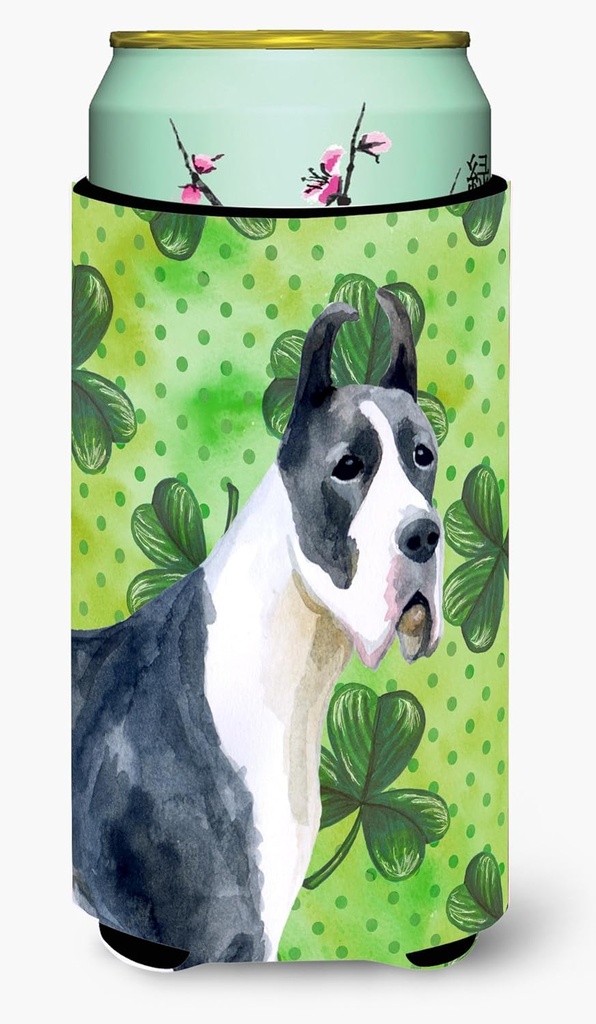 Caroline's Treasures BB9817TBC Harlequin Great Dane St Patrick's Tall Boy Hugger, Green Can Cooler Sleeve Hugger Machine Washable Drink Sleeve Hugger Collapsible Insulator Beverage Insulated Holder
