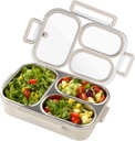 Stainless Steel Bento Box for Adults & Kids, 3-Compartment Lunch Box with Lid, Leak-Proof Portable Meal Prep Container for School, Office, Picnic (White)