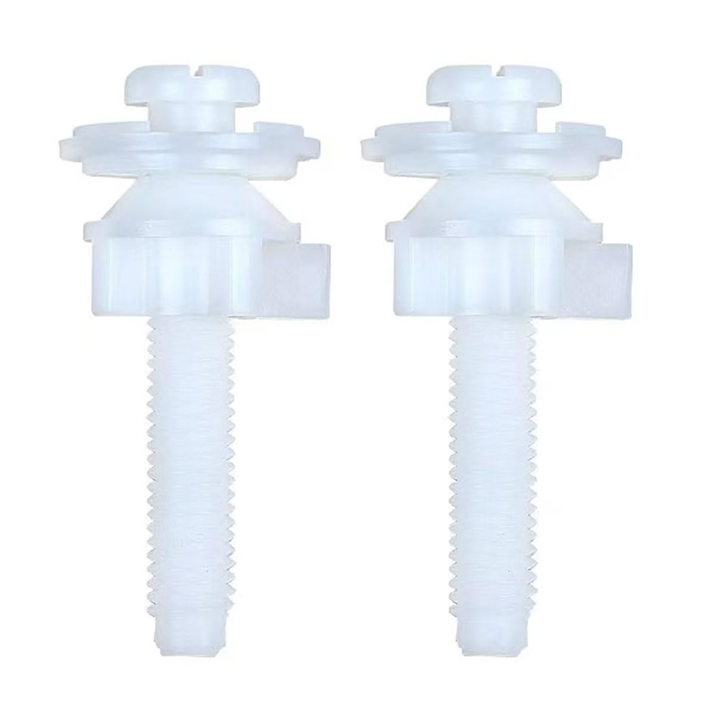 2 Pack Universal Toilet Seat Screws Replacement Kit, Plastic Bolts Toilet Seat Hinge Bolt Screws with Plastic Nuts and Washers Parts Kit, White