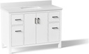 Kohler Kresla 48 Inch Bathroom Vanity Cabinet with White Single Sink and Quartz Top, Modern Bathroom Storage, White