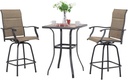 Sophia & William Outdoor Bar Set, Patio Bar Table & Chairs Set, Bar Height Patio Set - 2 x Swivel Bar Chairs(Brown), 1 x Square Bar Table(Wood-Like)