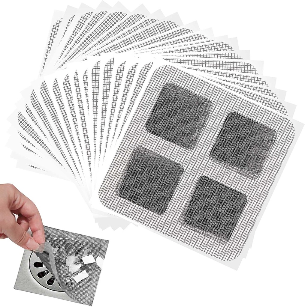 100Pcs Disposable Shower Drain Hair Catcher, 4" X 4" Square Shower Floor Drain Mesh Stickers for Bathroom Laundry Bathtub Kitchen Sink, Human and Pet Hair