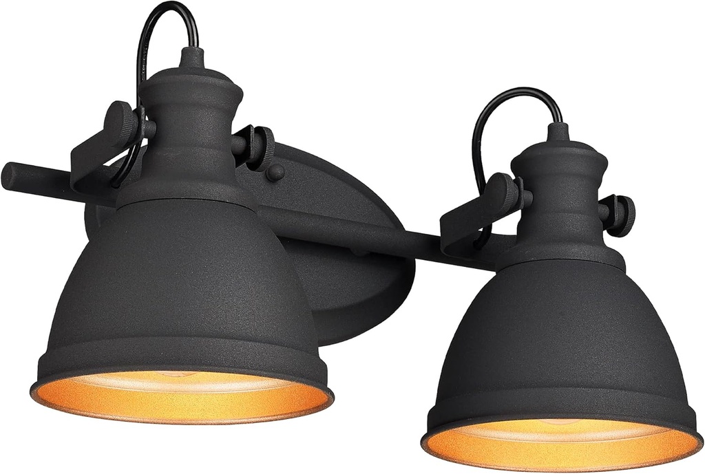 Industrial Bathroom Vanity Light Fixture, 2-Light Wall Mounted Vanity Lamp Over Mirror, Black Metal Frame, AD-2151-2W