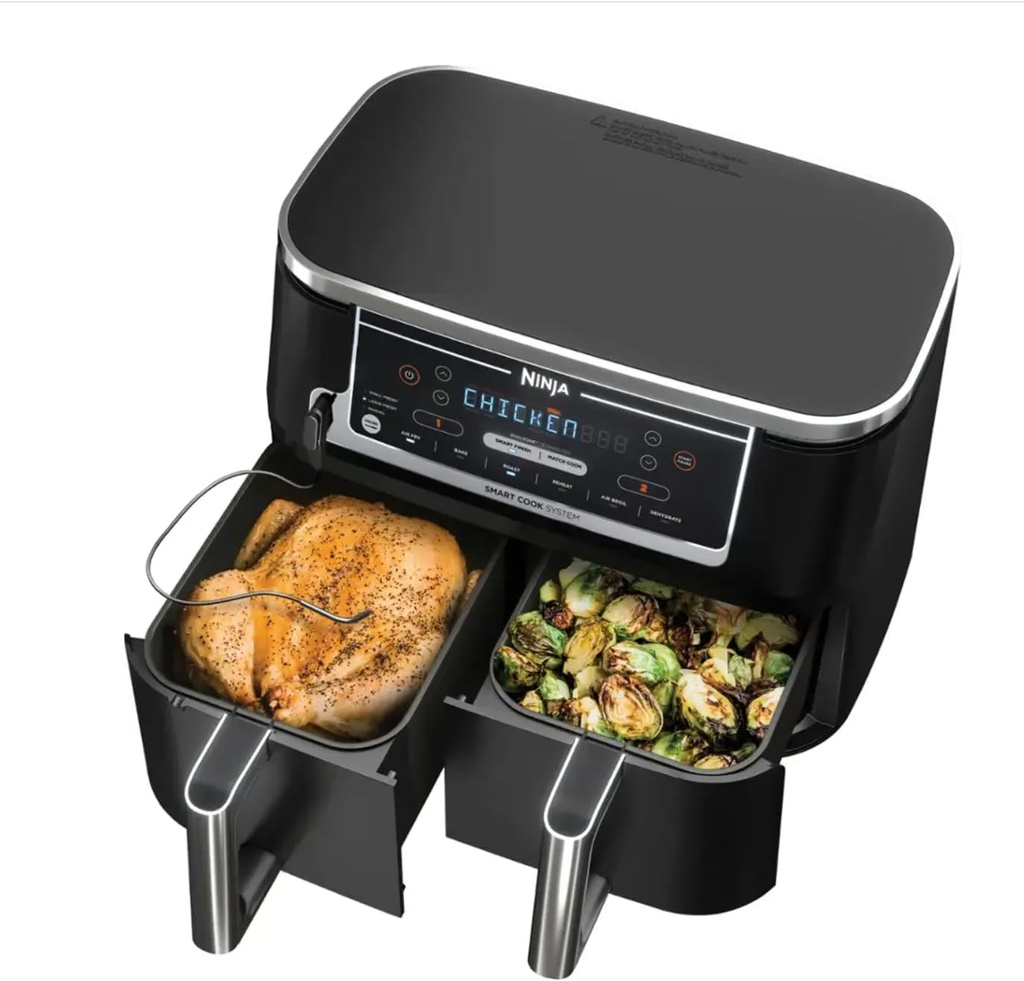 Ninja 6-in-1 XL Dual Basket Air Fryer with Smart Temperature Control, 10 Qt Family Size Capacity – Independent Cooking Zones, Digital Precision Probe, Rapid Air Circulation & Touch Display