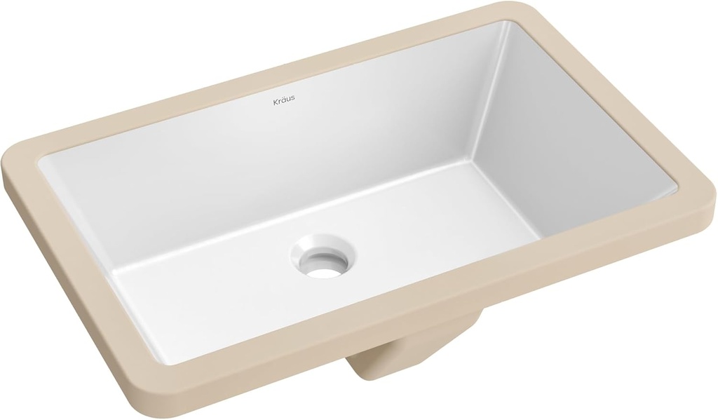KRAUS Elavo 21.125 in. Rectangular Porcelain Ceramic Undermount Bathroom Sink in White with Overflow Drain, KCU-242
