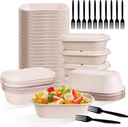 50-Pack 34 oz Meal Prep Containers with Lids and Forks – Disposable Food Containers Sugarcane Pulp To Go Food Containers, Microwave & Oven Safe – Paper Take Out Containers for Salad, Nacho, Burrito