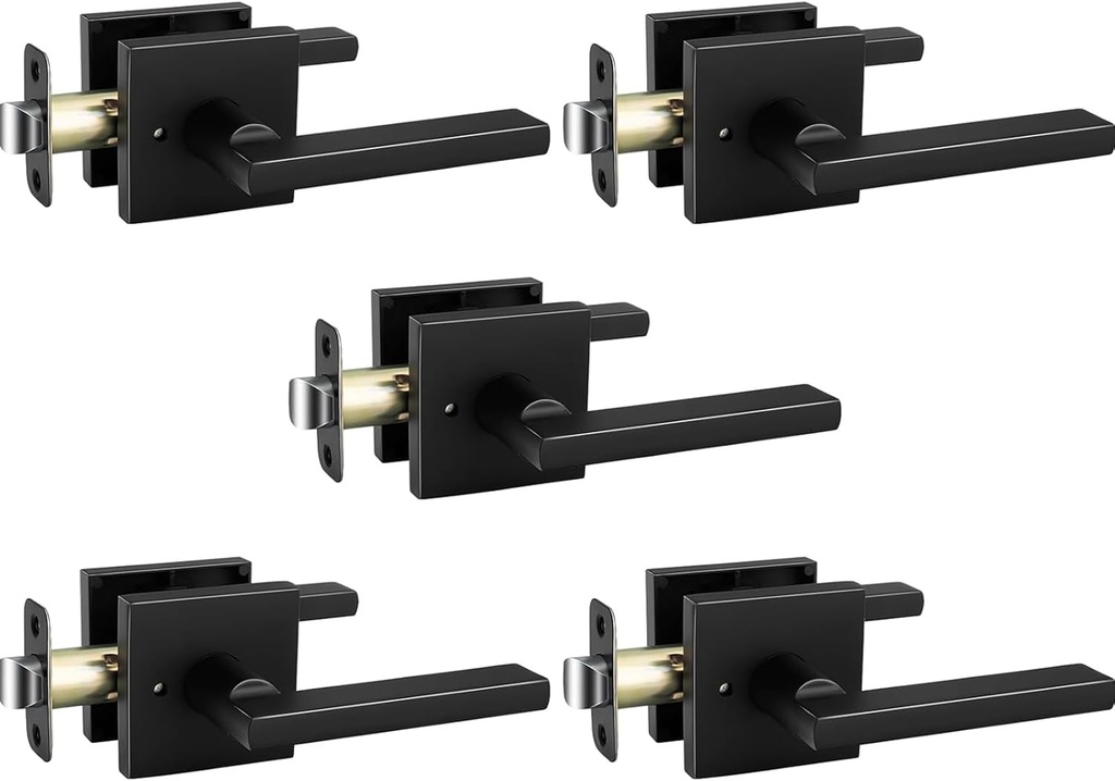goldenwarm Matte Black Door Handles Interior, Zinc Alloy Heavy Duty Privacy Door Levers for Bedroom, Contemporary Bathroom Interior Door Handles Bulk (5 Pack)