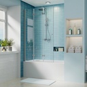 Shower Door for Bathtub, 51" W x 59" H, 1/4" Tempered Glass with Easy Clean Coating and Shatterproof Film, Reversible Frameless 3-Panel Folding Bathtub Door, Matte Black Brushed Nickel