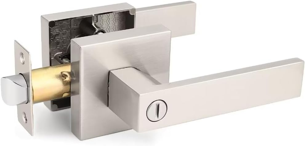 8 Pack Brushed Nickel Bed Bath Door Lever, Square Privacy Lever Door Handles, Keyless Heavy Duty Interior Door Handles, Reversible for Left Right Doors