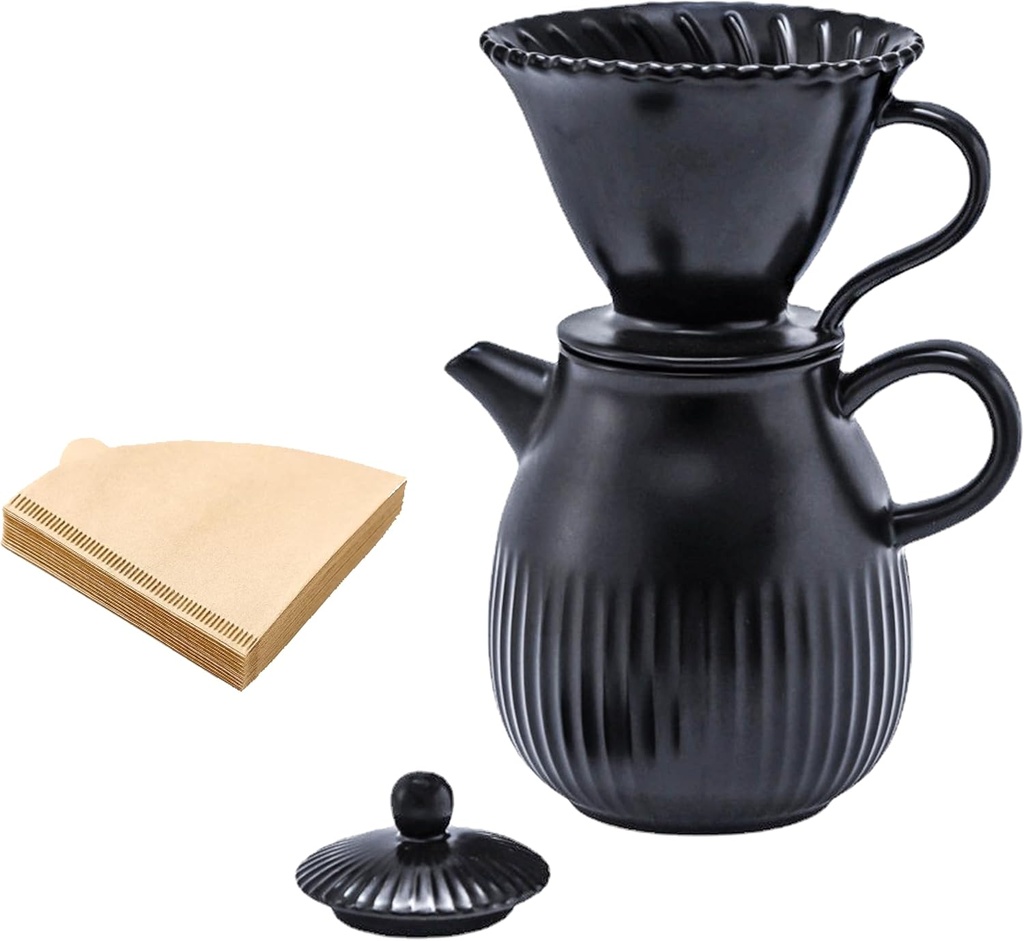 Pour Over Coffee Maker Set Ceramic Coffee Dripper Set with 80 Count Paper Coffee Filters, 21 Ounces