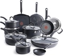 T-Fal Ultimate Hard Anodized Nonstick Cookware Set 17 Piece, Nonstick Pots and Pans Set with Fry Pan, Saucepans, Saute-Pan, Griddle, Dishwasher Safe, Black
