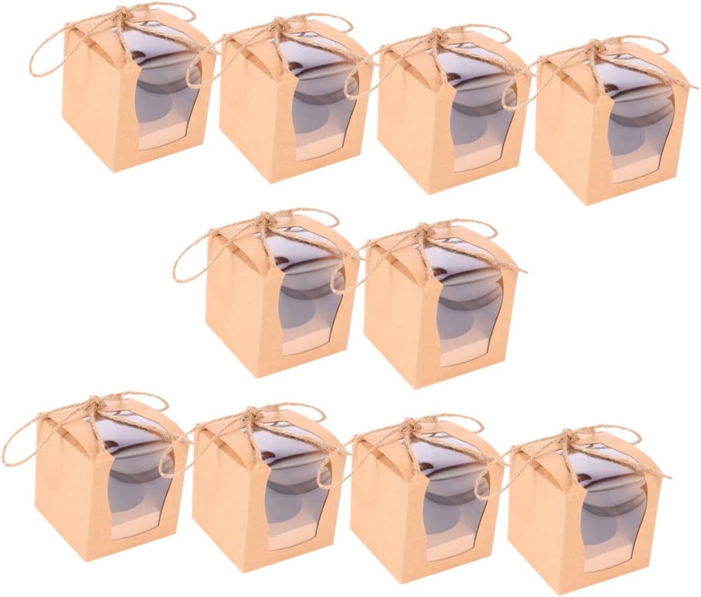 STOBAZA 10Pcs Muffin Box with Window Elegant Kraft Paper Cupcake Containers for Showers and Birthdays Lightweight and Packaging for Baked Goods