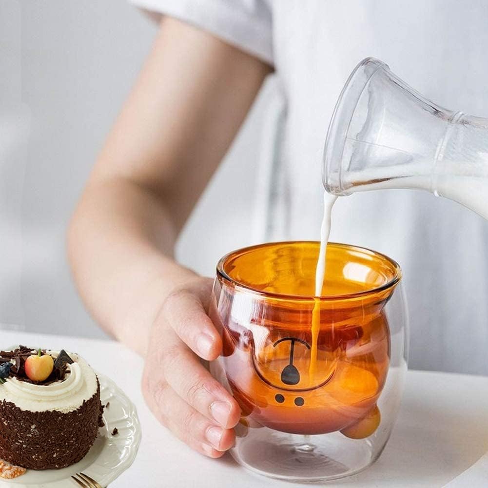 Glass Mug Coffee Cup,12Oz latte Glasses Transparent Heat-Resistant Borosilicate Thermo Coffee Mug for Hot and Cold Drinks Iced Tea Latte Milk Beer Juice 350ml (Color : 250ml Amber Bear)