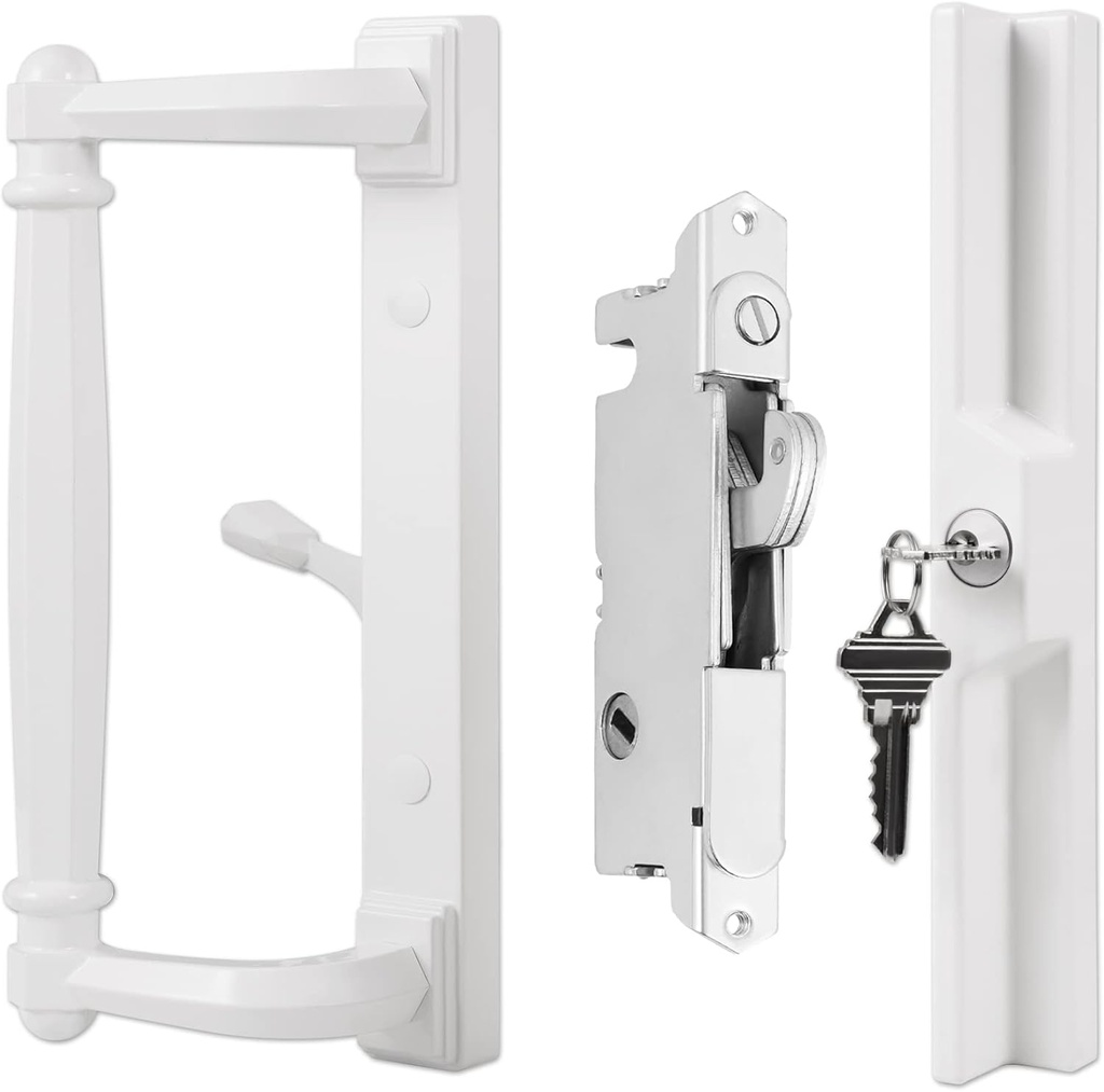 House Guard White Patio Door Handle Set with Cylinder Lock,Suitable for Replacement Sliding Patio Doors Lock 3-15/16”Screw Hole Spacing.Choices 20002Series Patio Glass Sliding Door.