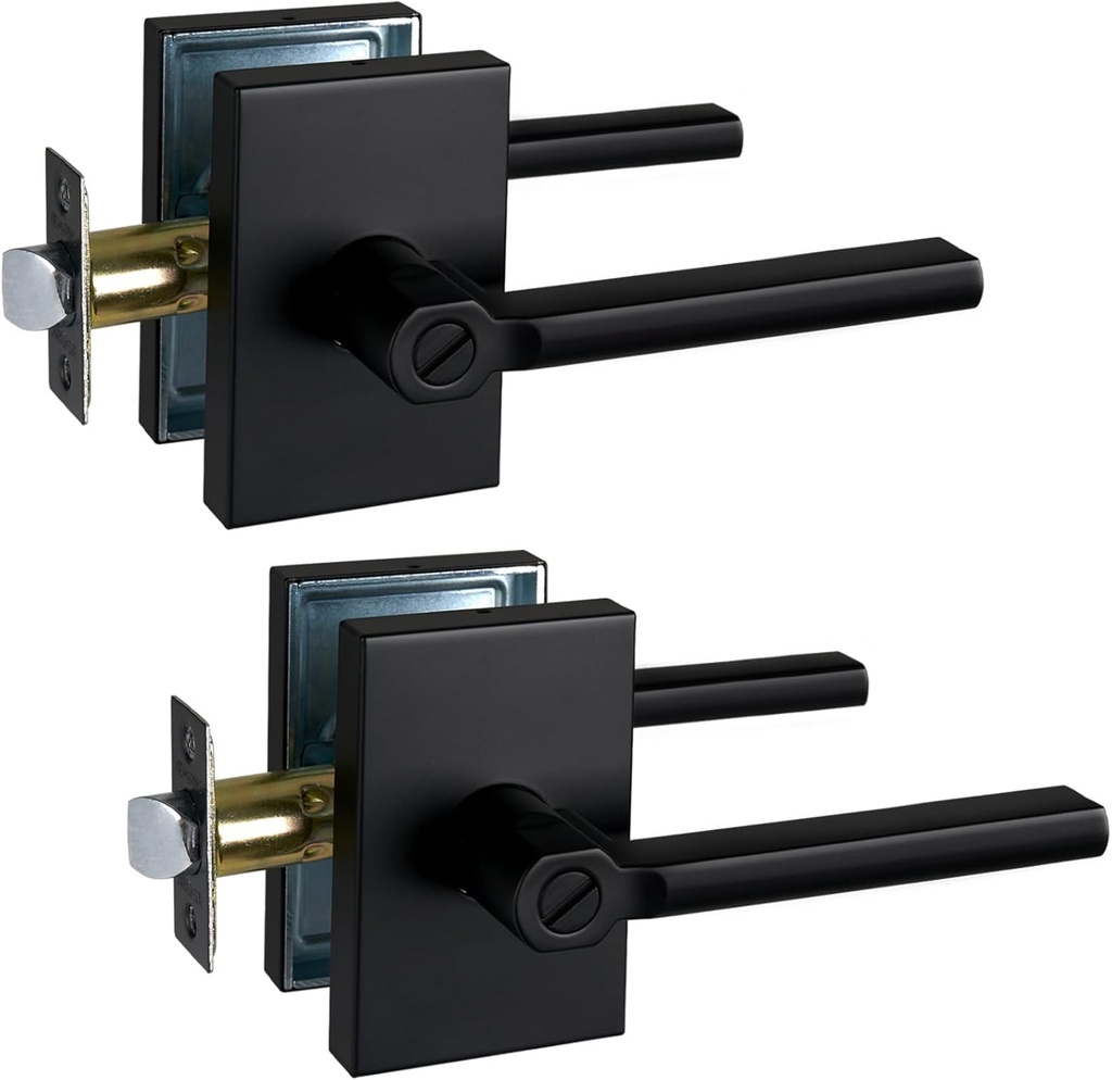 NEWBANG Door Handles Privacy Door Levers, Heavy Duty Bed and Bath Door Locks Interior Keyless Locksets, Reversible Flat Levers in Matte Black Finish MDC894-DB-BK-2P