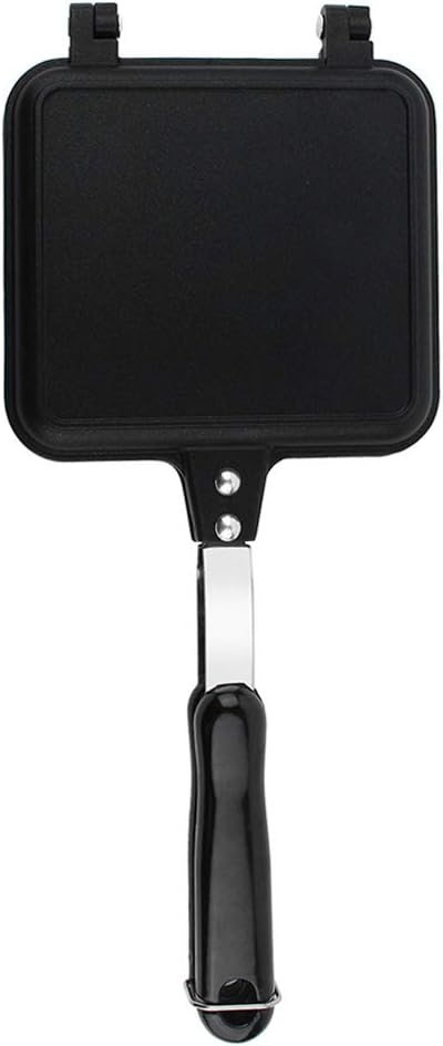 Frying Pan, Stick Proof Dual sided Frying Pan Hanging Hole Aluminum Ergonomic Handle High Efficiency Portable Waffle Maker for Cake Toast Sandwich