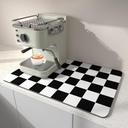 BLESWIN Dish Drying Mat for Kitchen, 15.7’’ X 17.7’’ Coffee Bar Mats for Countertop Fit Under Coffee Maker, Hide Stain Rubber Backed Espresso Machine Absorbent Drying Pad, Black & White