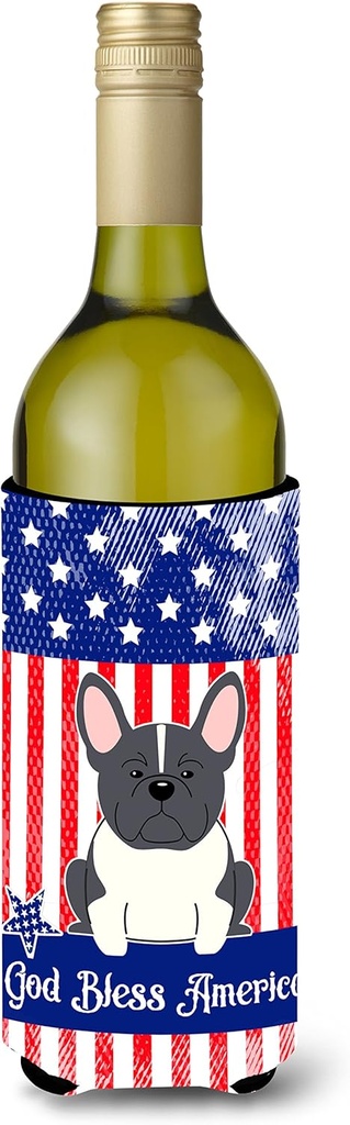 Caroline's Treasures BB3007LITERK Patriotic USA French Bulldog Black White Wine Bottle Hugger Bottle Cooler Sleeve Hugger Machine Washable Collapsible Insulator Beverage Insulated Holder
