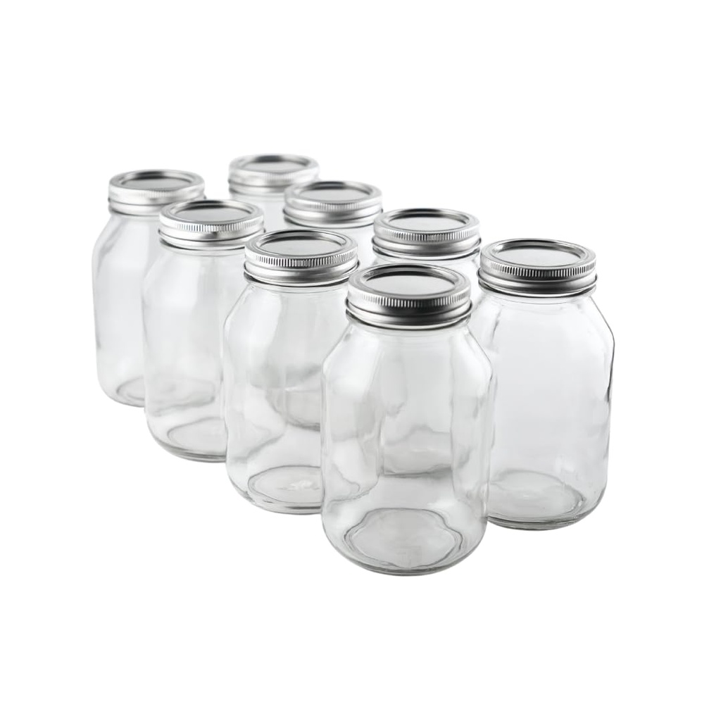 FastRack 32 oz Regular Mouth Mason Jars with Lids – Pack of 8 Quart Canning Jars | Empty, Reusable Airtight Large Glass Mason Jar for Food Storage, Pickling, Fermentation, Kombucha Brewing & Crafts