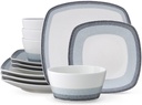 Noritake Colorscapes Layers Ash 12-Piece Square Dinnerware Set, Service for 4