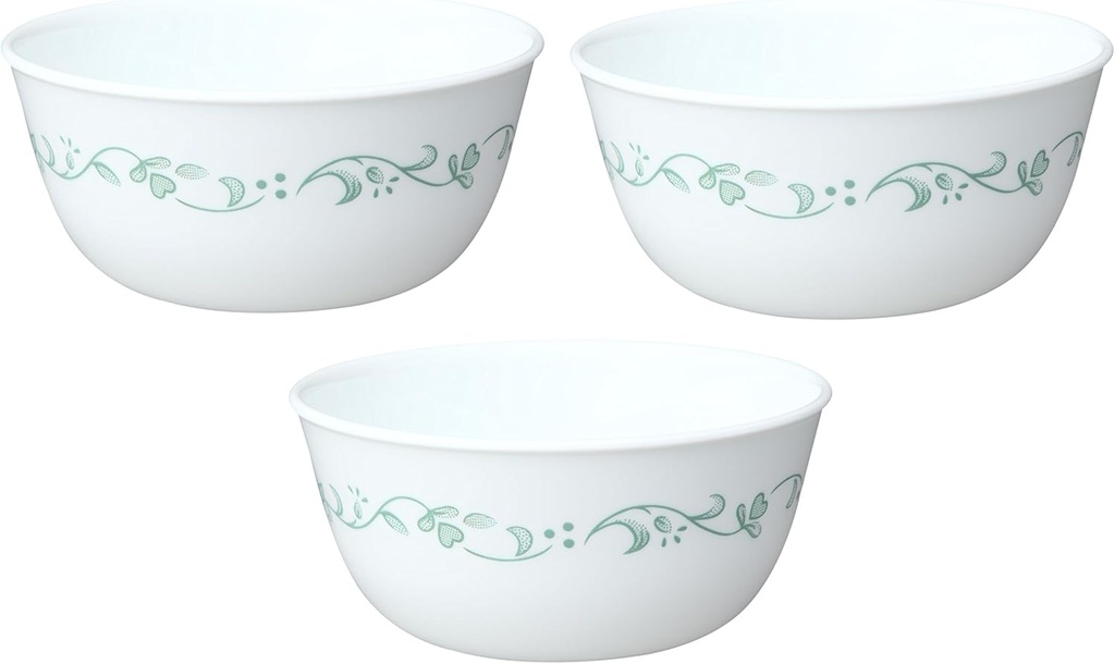 Corelle Livingware 28-Ounce Super Soup/Cereal Bowl, White Country Cottage, Set of 3