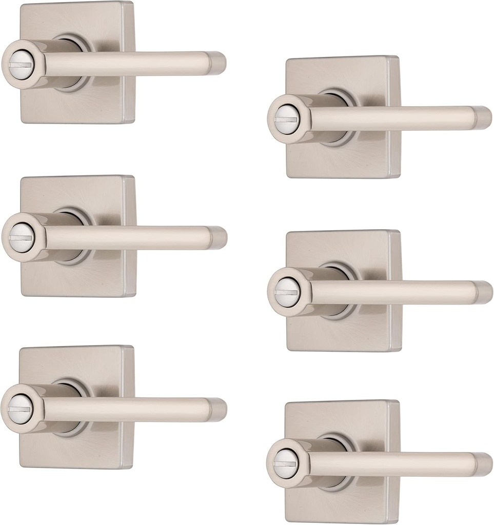BRINKS – 6-Pack Satin Nickel Contemporary Privacy Locking Straight Door Handle – Interior Modern Bed/Bath Lockset Round Straight Door Lever
