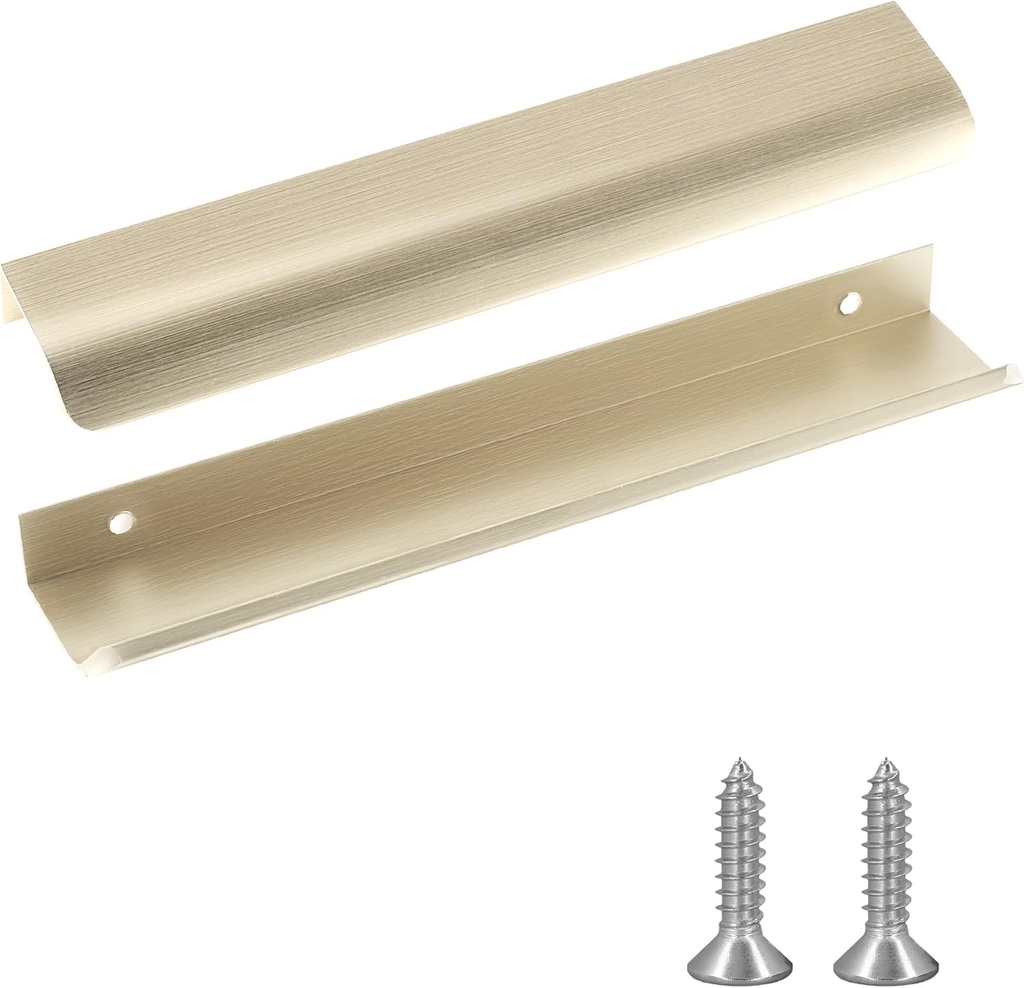 JOOJA 10 Pack Modern Style Finger Edge Pull Furniture DrawerHandles Hidden Cabinet Kitchen Drawer Handles Knobs (200mm, Gold)