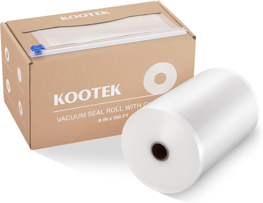Kootek 8" x 150' Vacuum Sealer Bags Roll for Food with Cutter Dispenser, Commercial Grade Vacuum Seal Bags, BPA Free, Customized Size Food Bags for Storage, Meal Prep and Sous Vide